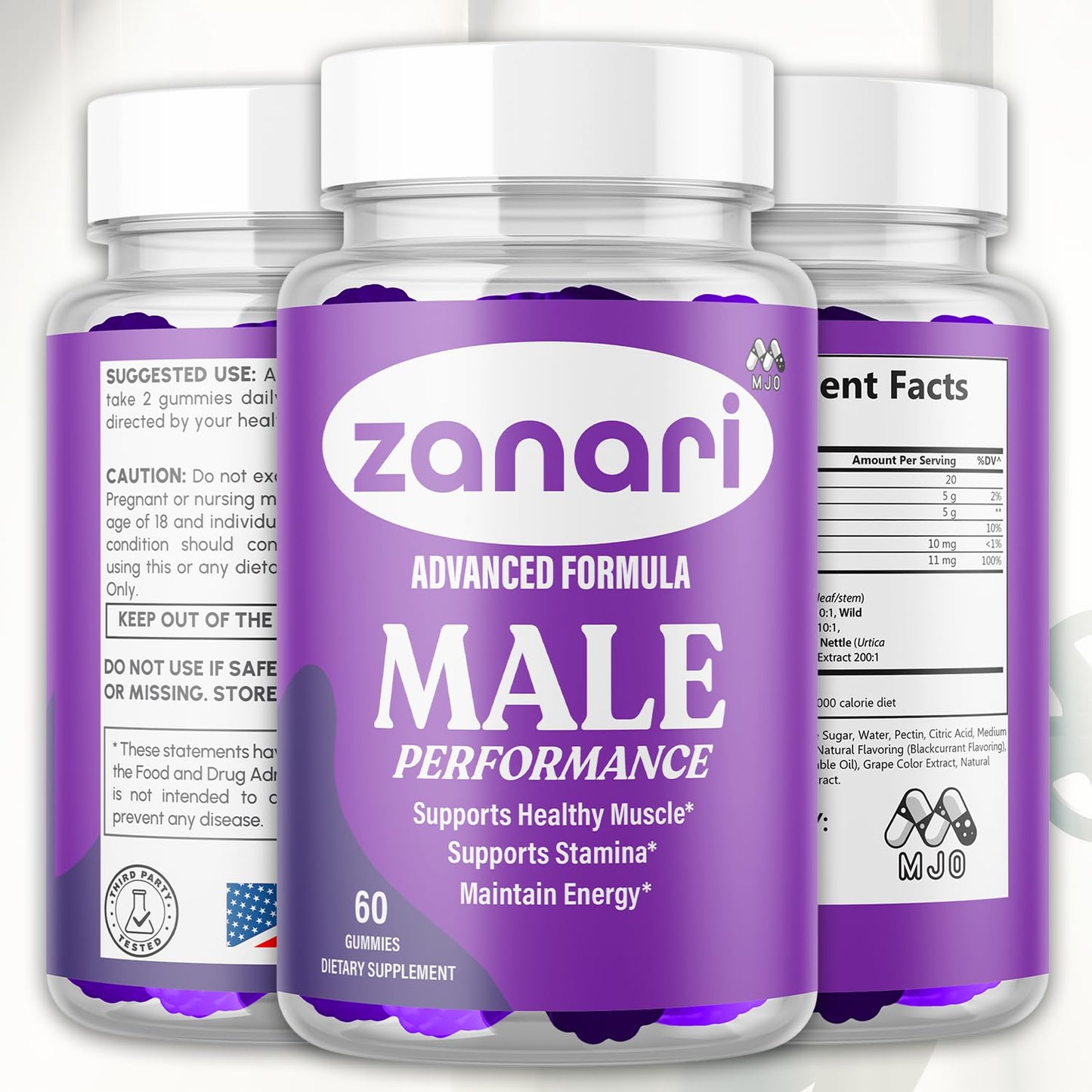 Zanari Gummies, Official Zanari Gummys for Men with All Natural Ingredients, Advanced Formula for Optimal Health & Total Wellness Support with Maximum Strength Active Lifestyle Vitamins (60 Gummies) MJO