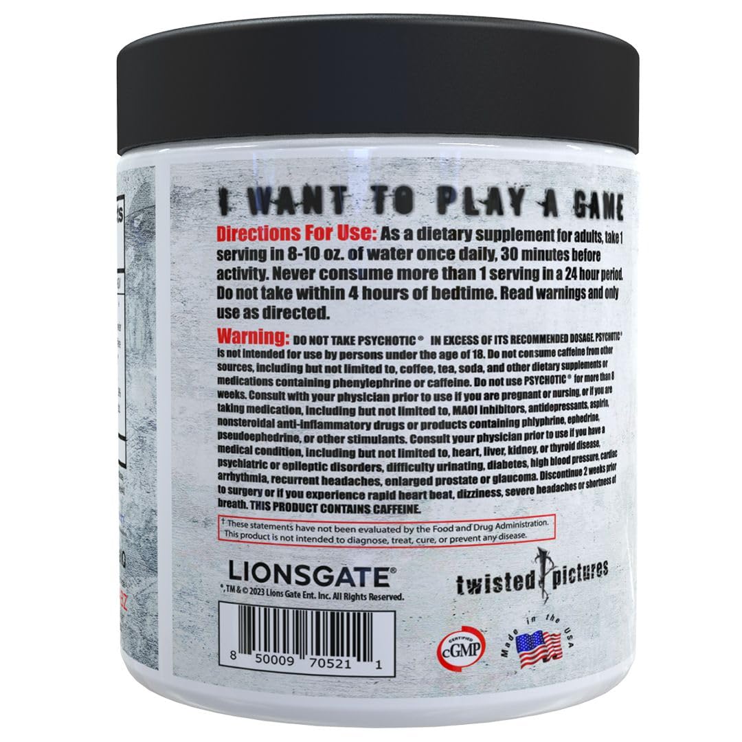 Insane Labz Psychotic Saw, High Stim Pre Workout Powder with OxyGold™ and AMPiberry®,Extreme Lasting Energy with Teacrine®,Focus with CognitIQ® and Endurance (30 Servings, Watermelon)