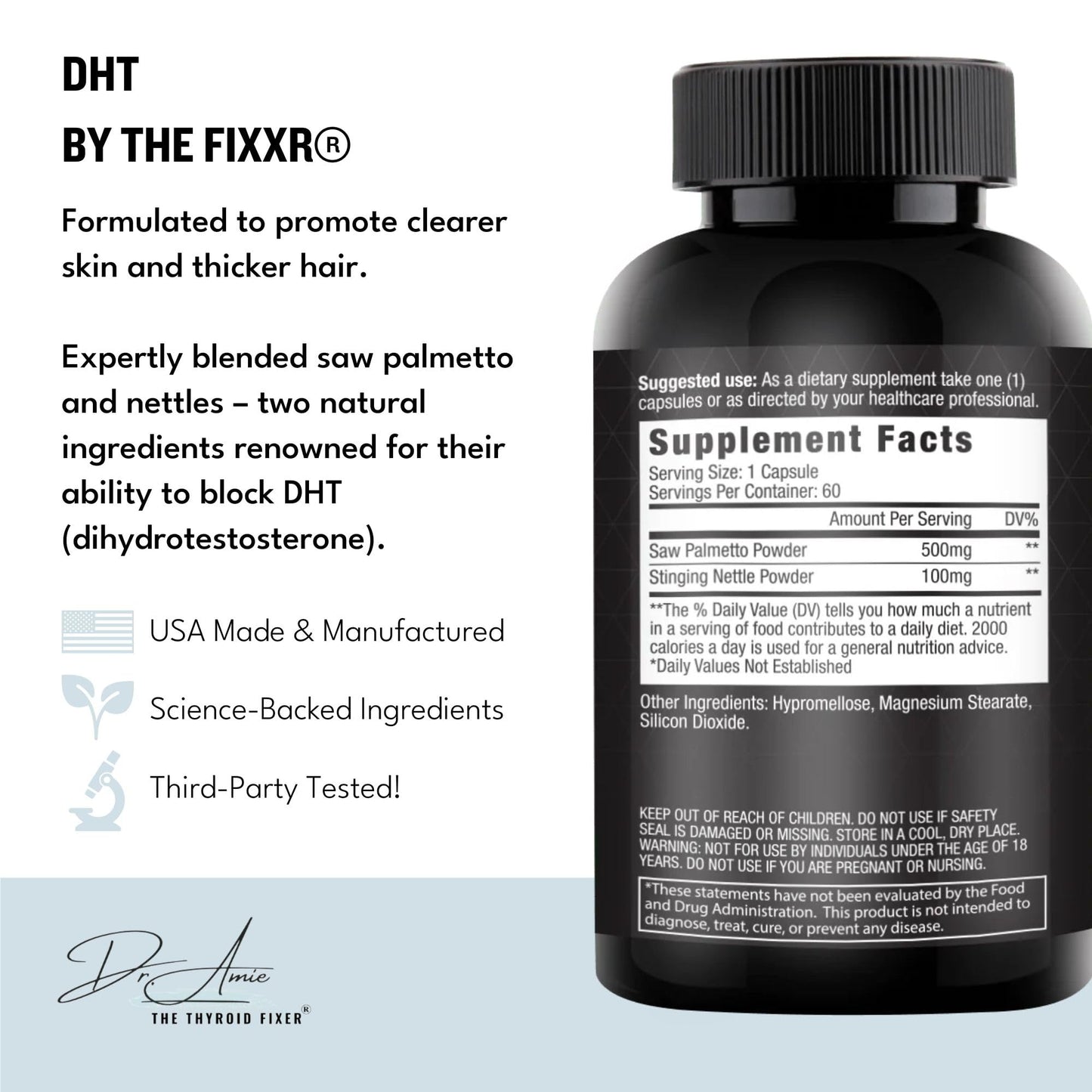 Fixxr DHT Support by Dr. Amie | with Saw Palmetto and Nettles | Acne and Hair Loss Support | 60 Capsules Fixxr