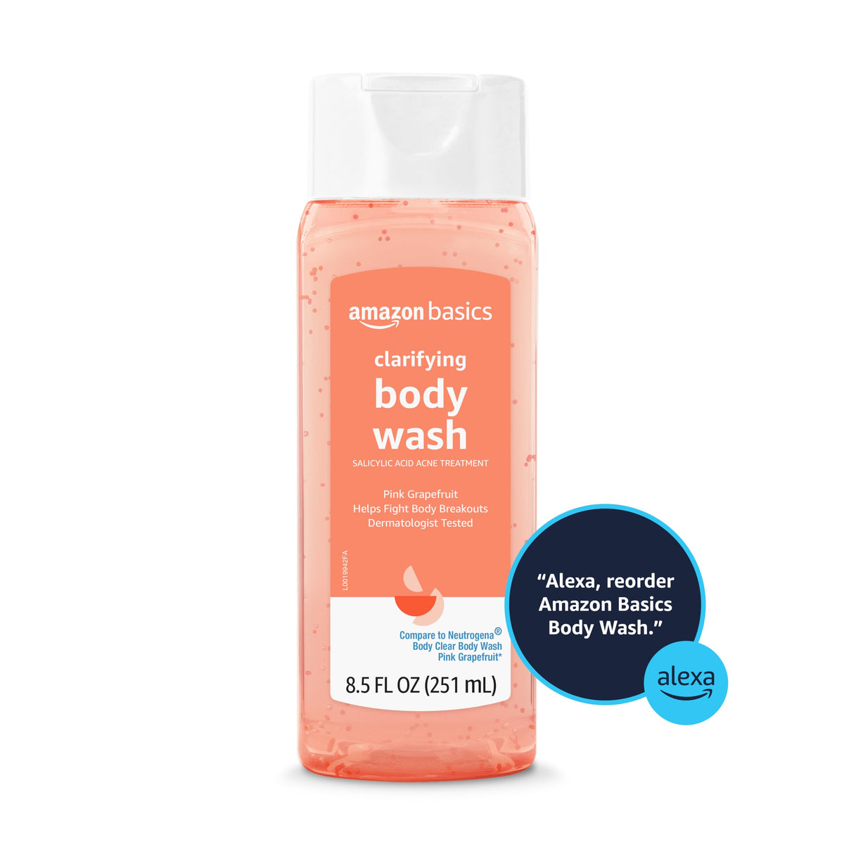 Amazon Basics Clarifying Pink Grapefruit Body Wash, 2% Salicylic Acid Acne Treatment, Dermatologist Tested, 8.5 Fluid Ounces, Pack of 1 Amazon Basics