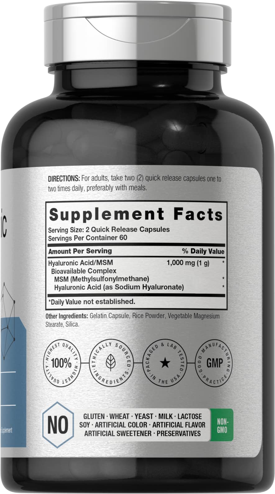 Horbäach Hyaluronic Acid with MSM | 1000 mg | 120 Capsules | Non-GMO and Gluten Free Supplement | Bioavailable Formula Horbäach