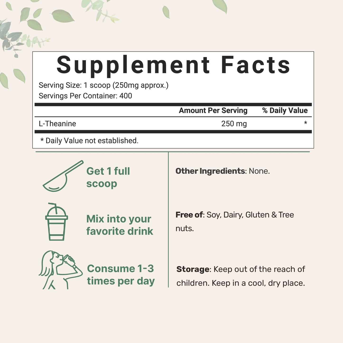 Pure L-Theanine Powder, 100 Grams (1 Year Supply), Filler Free, No GMOs and Vegan Micro Ingredients