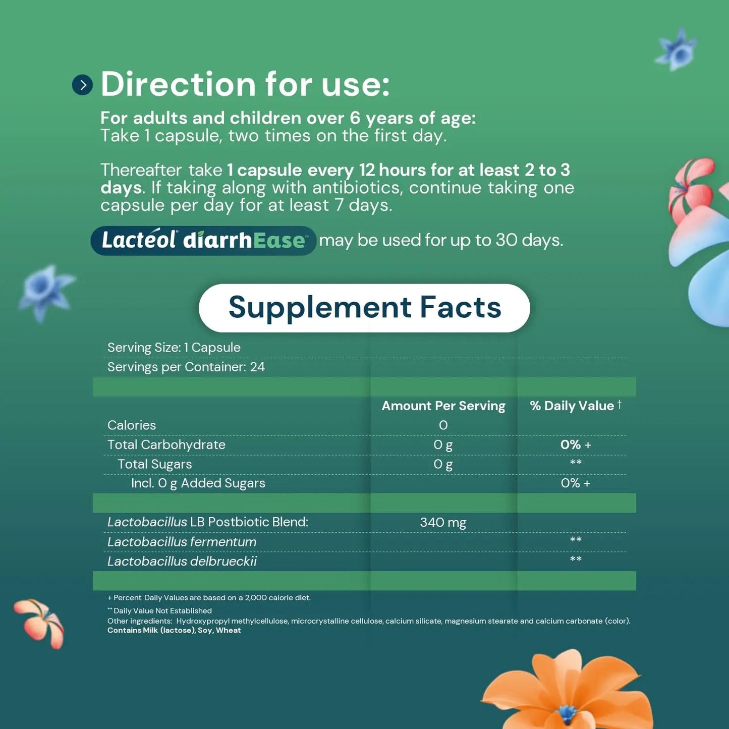 Lactéol diarrhEase- a Safe, Drug Free and clinically Tested postbiotic Strain That Helps soothes Occasional Digestive Upset and Shortens The Duration of Occasional Diarrhea, 24 Count Lactéol