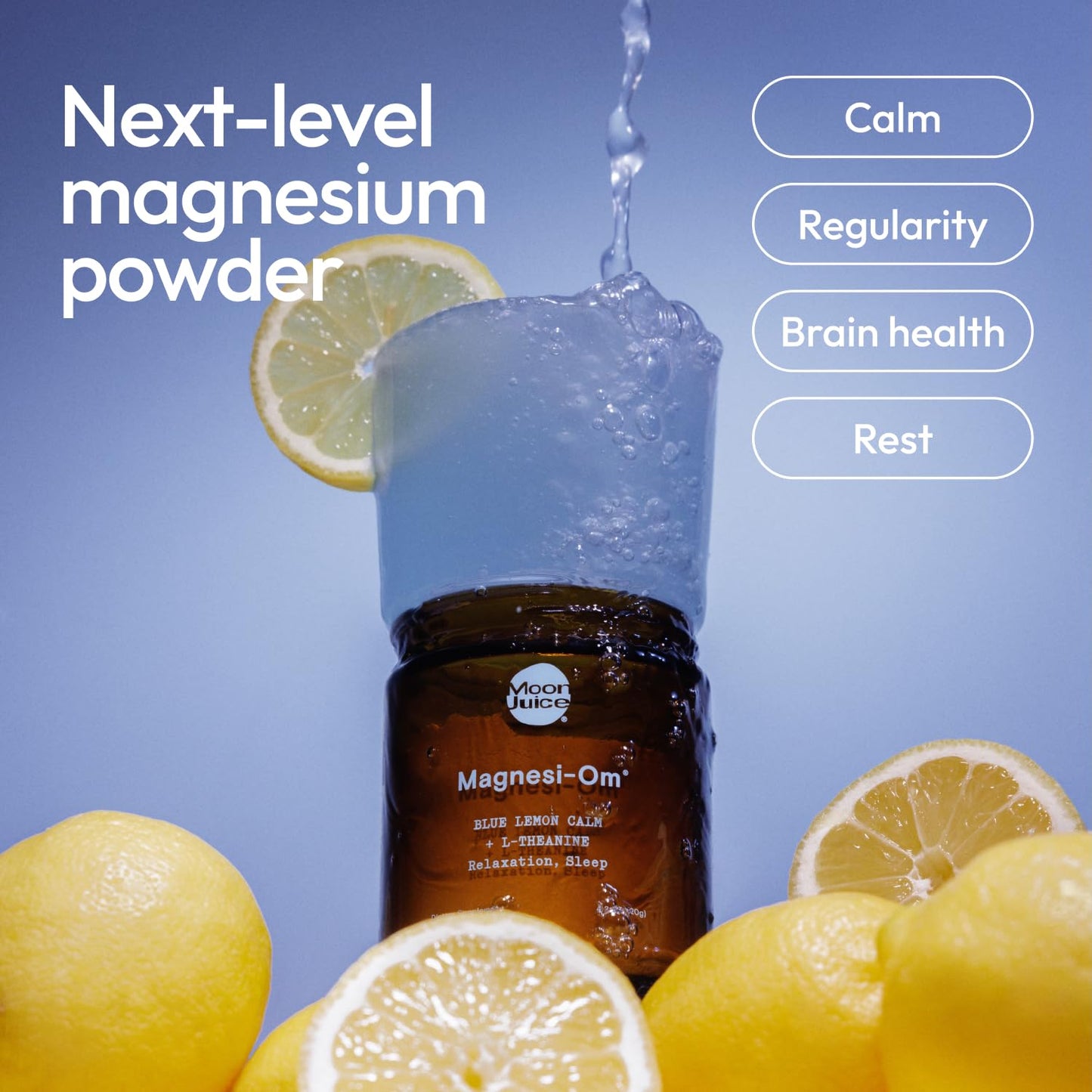 Moon Juice Magnesi-Om Magnesium Powder Supplement - Chelated Magnesium Complex + L-Theanine Blend for Rest, Relaxation & Regularity - Vegan, Non-GMO & No Sugar, Blue Lemon, 4.2 oz, 30 Servings Moon Juice