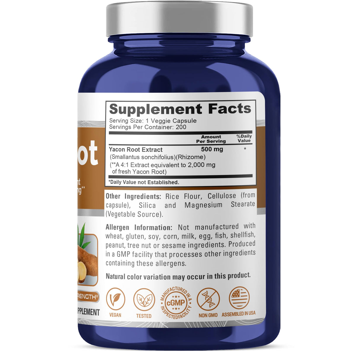 NusaPure Yacon Root Extract 2000mg 200 Vegetarian Capsules (Extract 4:1, Non-GMO, Vegan) NusaPure