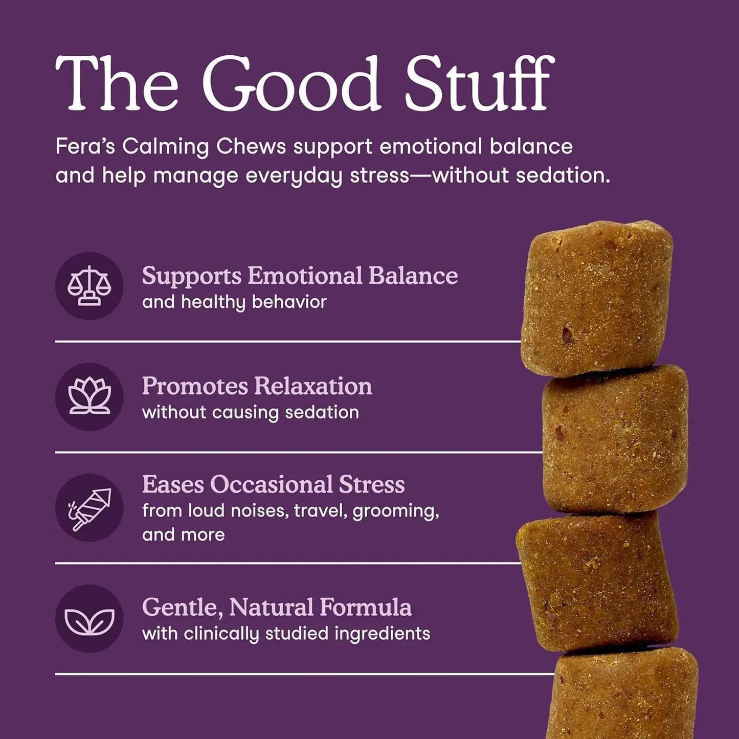 Fera Pets Dog Calming Chews - Helps Manage Everyday Stress & Separation - Promotes Relaxation - Ashwagandha & Priome® Mental Wellbeing Postbiotic Blend - 30 Soft Chews Fera Pets