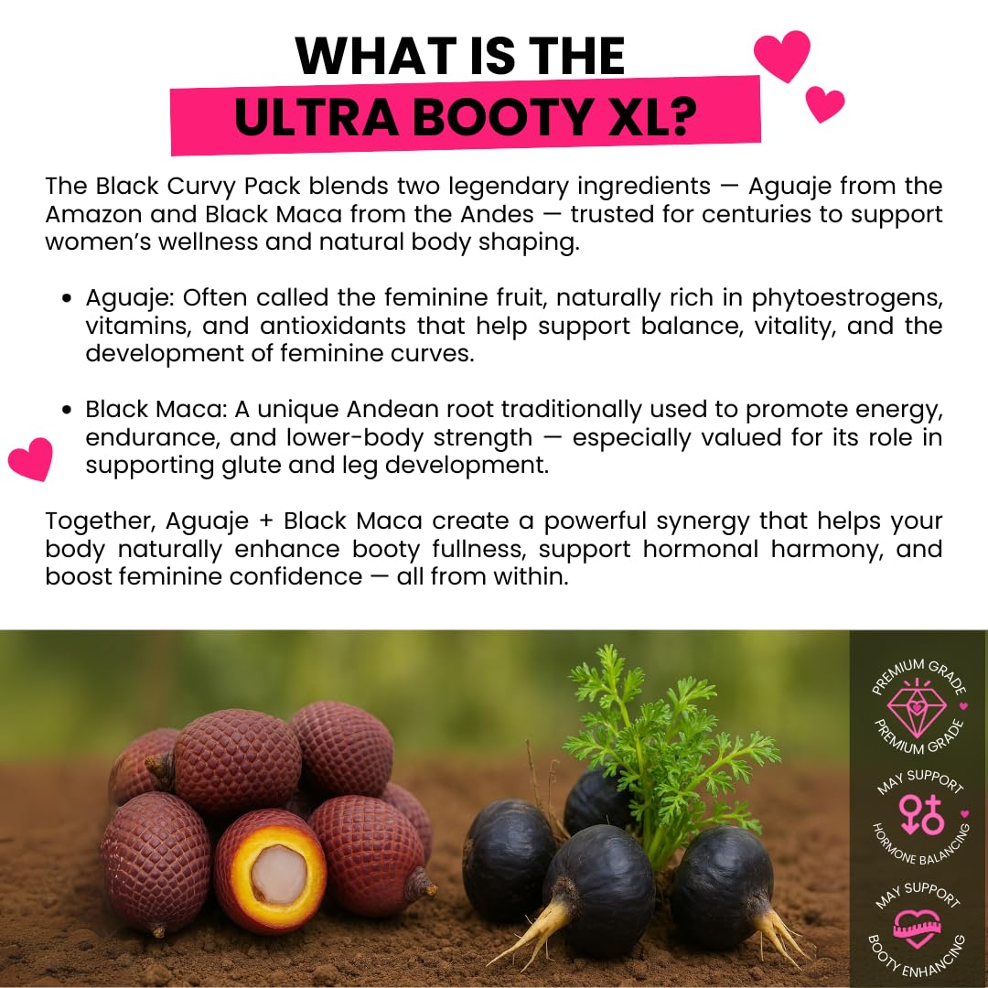 Curvy Fruit Maximum Booty Growth – Ultra Booty Powder with Aguaje + Black Maca – Glute Volume Supplement for Women Curvy Fruit