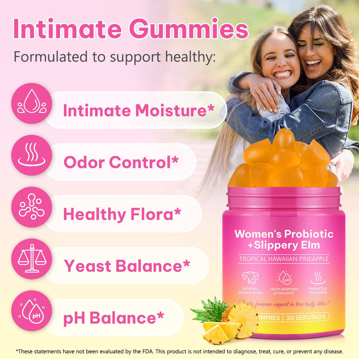 Onznoz Feminine Balance Gummies for Women, Vaginal Probiotics with Prebiotics & Lactobacillus Probiotic Blend, Supports pH Balance & Immune Health, Womens Probiotic Slippery Elm Onznoz