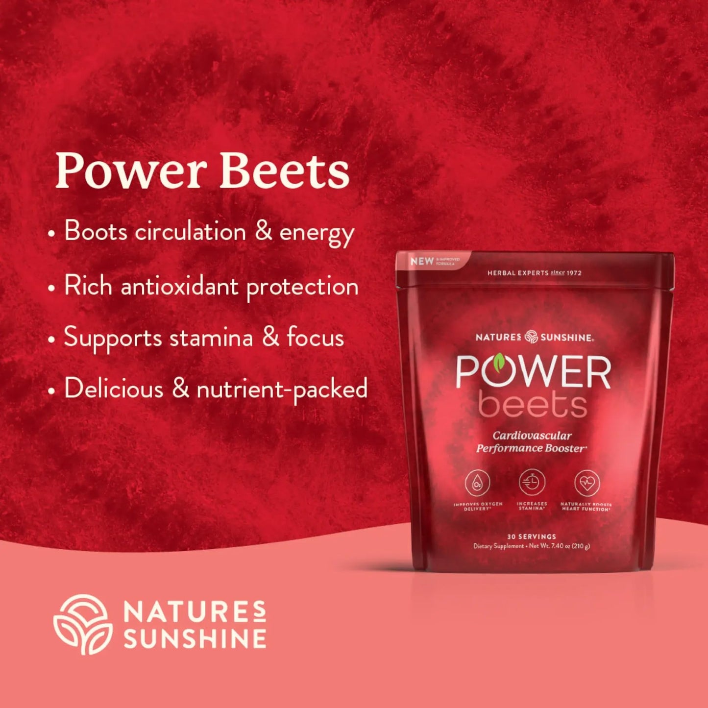 Nature's Sunshine Power Beets – Patented Nutrient Blend of Beet Root Powder and Nutrients to Promote Performance, Mental Clarity, & Vitality – Non-GMO, Soy & Gluten Free – 24 to-Go Packs Nature's Sunshine