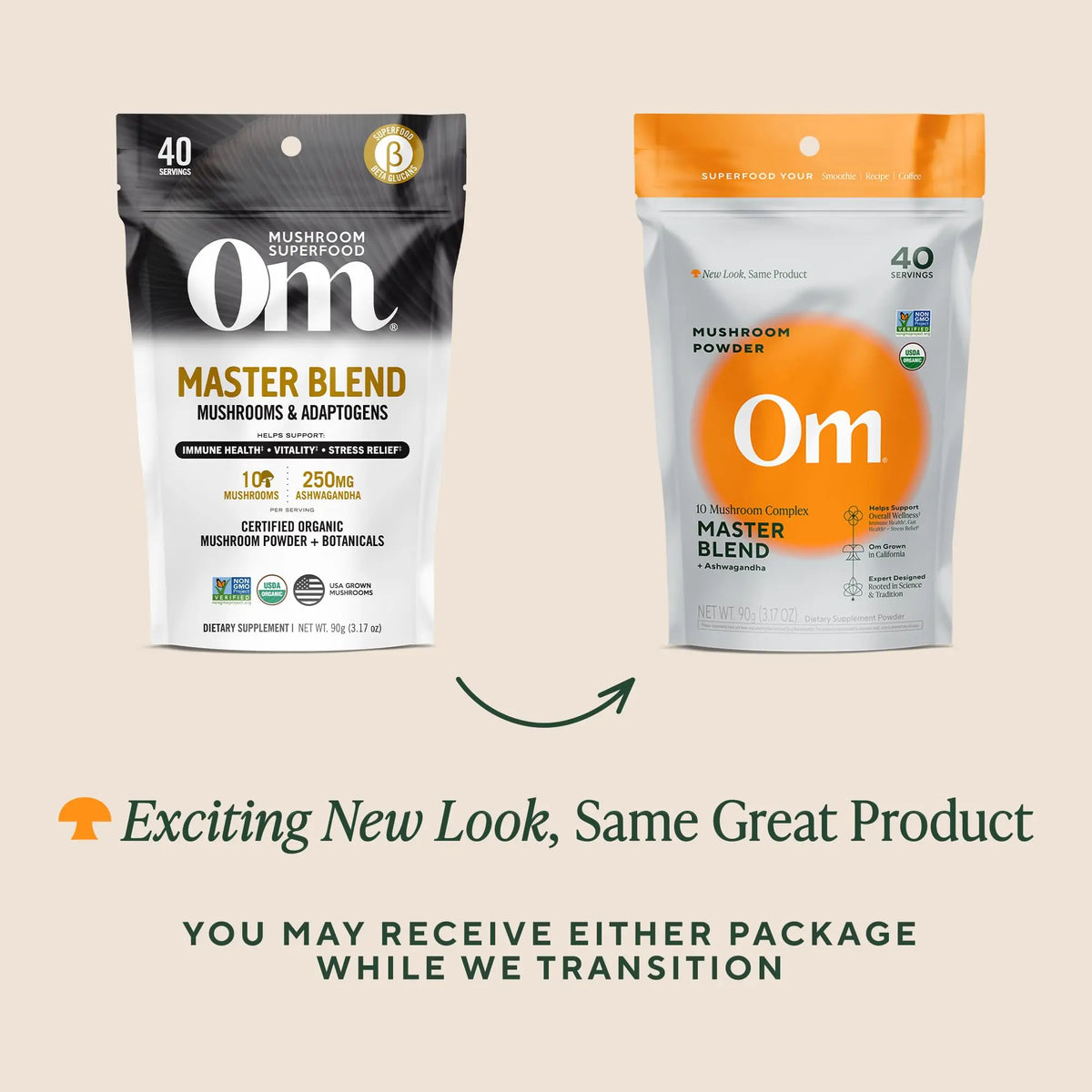 Om Master Blend Mushroom Powder – Organic Mushroom Supplement with 10 Mushrooms and Ashwagandha - Support Immunity, Gut Health & Stress Relief, OM MUSHROOM SUPERFOOD