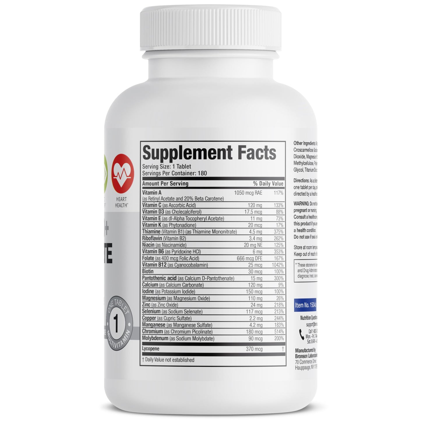 Bronson ONE Daily Mens 50+ Complete Multivitamin Multimineral, 180 Tablets Bronson