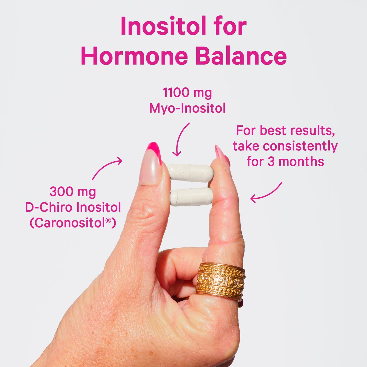 Pink Stork Myo-Inositol & D-Chiro Inositol: 3.6:1 Blend to Support Fertility, Hormone Balance for Women - Ovarian Function, Ovulation, Conception, and Period Support Supplement - 60 Capsules Pink Stork