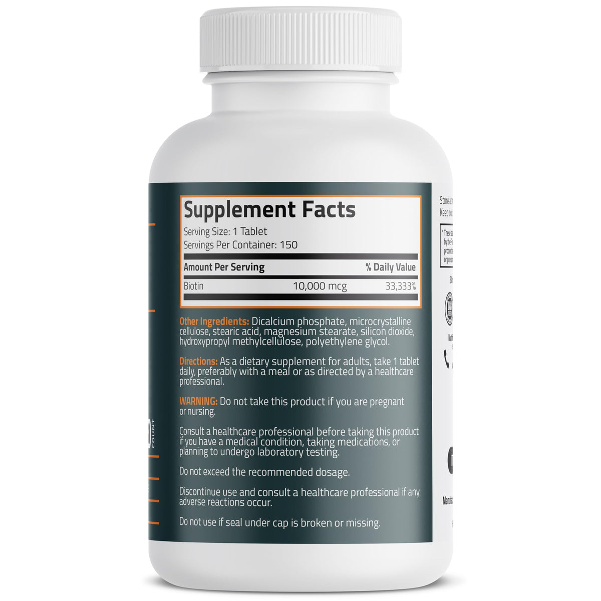 Bronson Biotin 10,000mcg, Supports Healthy Hair, Skin and Nails, Vegetarian, Non-GMO, 150 Tablets Bronson