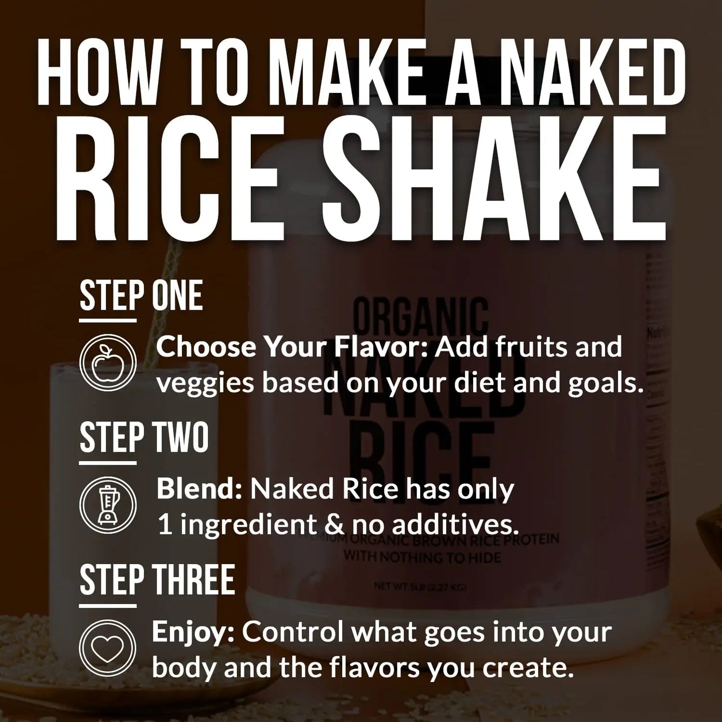 NAKED Rice 1Lb - Organic Brown Rice Protein Powder - Vegan Protein Powder, GMO Free, Gluten Free & Soy Free. Plant-Based Protein, NAKED
