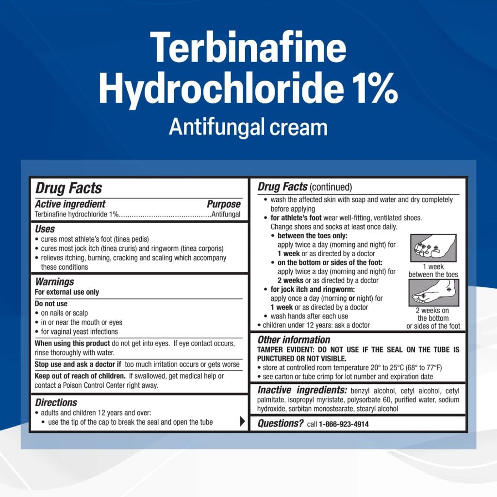 TARO Terbinafine Hydrochloride antifungal Cream 1% - Athletes Foot Cream Extra Strength TARO