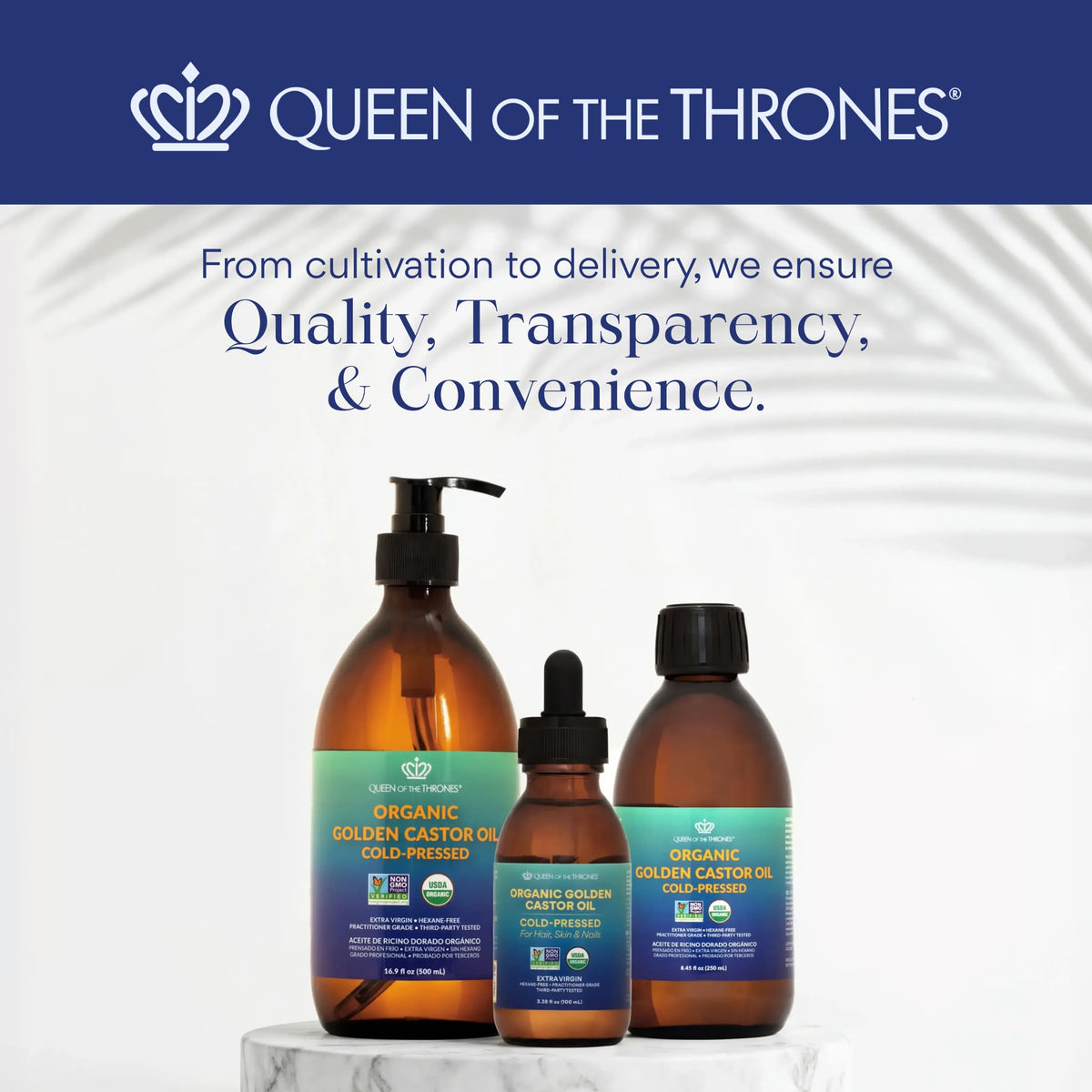 QUEEN OF THE THRONES Organic Castor Oil Rose Quartz Roll-On, 1.7 oz, 50mL QUEEN OF THE THRONES