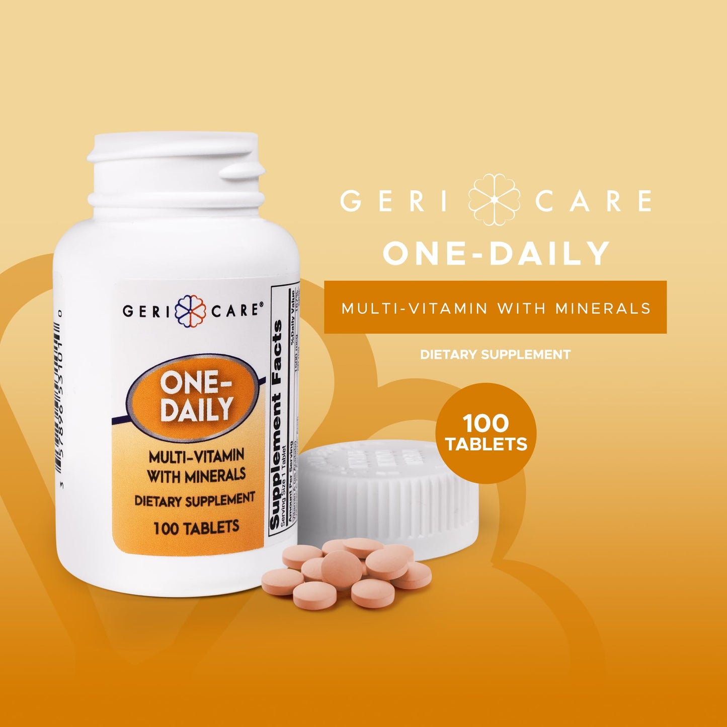 One-Daily Multivitamins with Minerals for Men & Women (100 Tablets) by GeriCare| High-Potency Multi-Vitamin & Multimineral Dietary Supplement for Immunity, Energy| Complete Daily Nutritional Support GeriCare