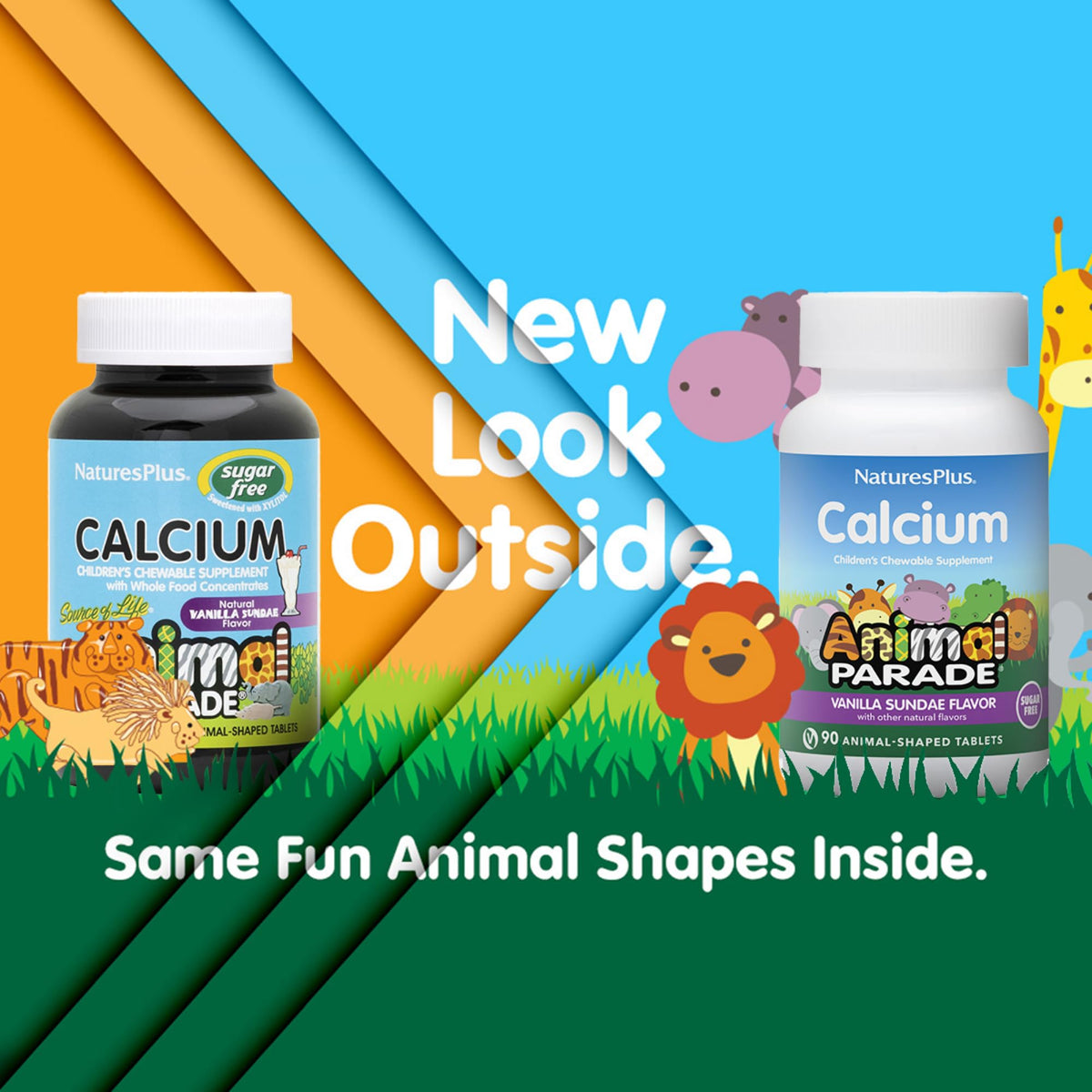 NaturesPlus Animal Parade Sugar-Free Children's Calcium, Vanilla Sundae Flavor - 90 Chewable Animal Shaped Tablets, Pack of 2 - Magnesium for Bone Health - Gluten Free - 90 Servings NaturesPlus