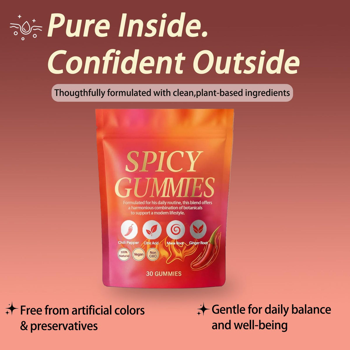 Spicy Square Gummy, Hot Peach Gummies – Natural Chili Flavor, 30 Gummies Voererh