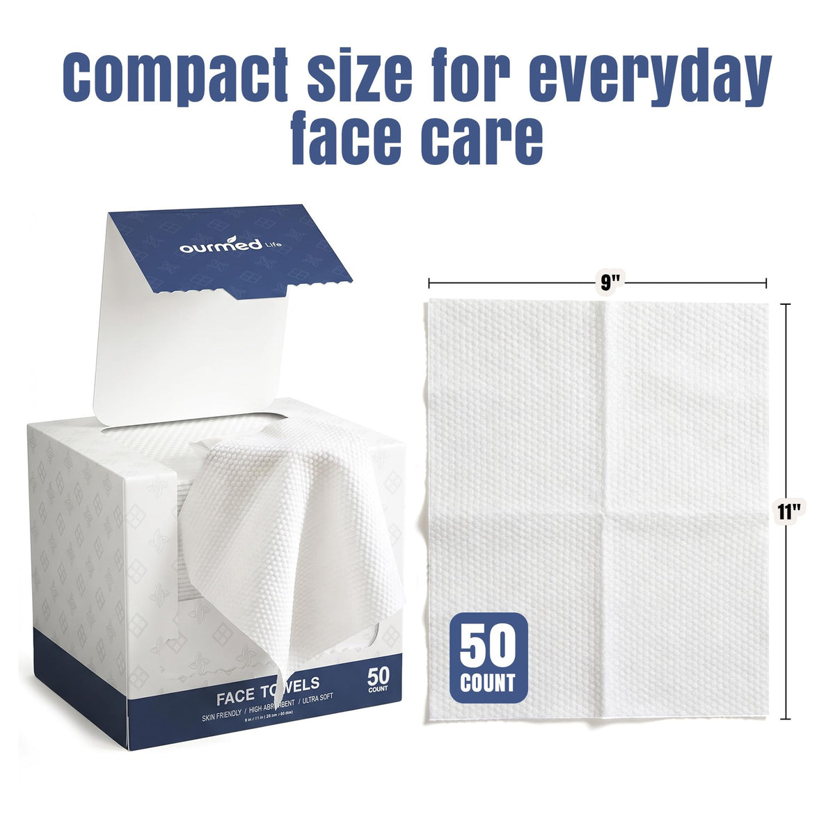 Ourmed Life Disposable Face Towels, Ultra Soft & Absorbent, XL, 50 Count ourmed life