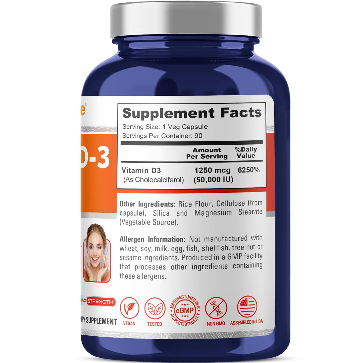 NusaPure Vitamin D3 50,000 IU 90 Veggie Capsules (Non-GMO & Vegan) NusaPure