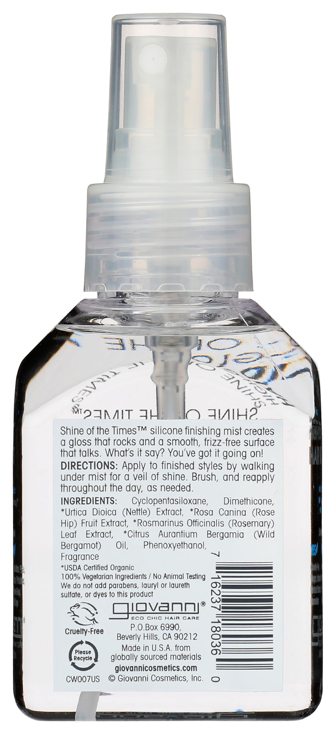 GIOVANNI Shine of the Times Finishing High-Gloss Hair Mist - Anti Frizz Hair Products, Color Safe, Salon Quality, Cruelty-Free, No Parabens, Infused with Natural Botanical Ingredients - 4.3 oz GIOVANNI