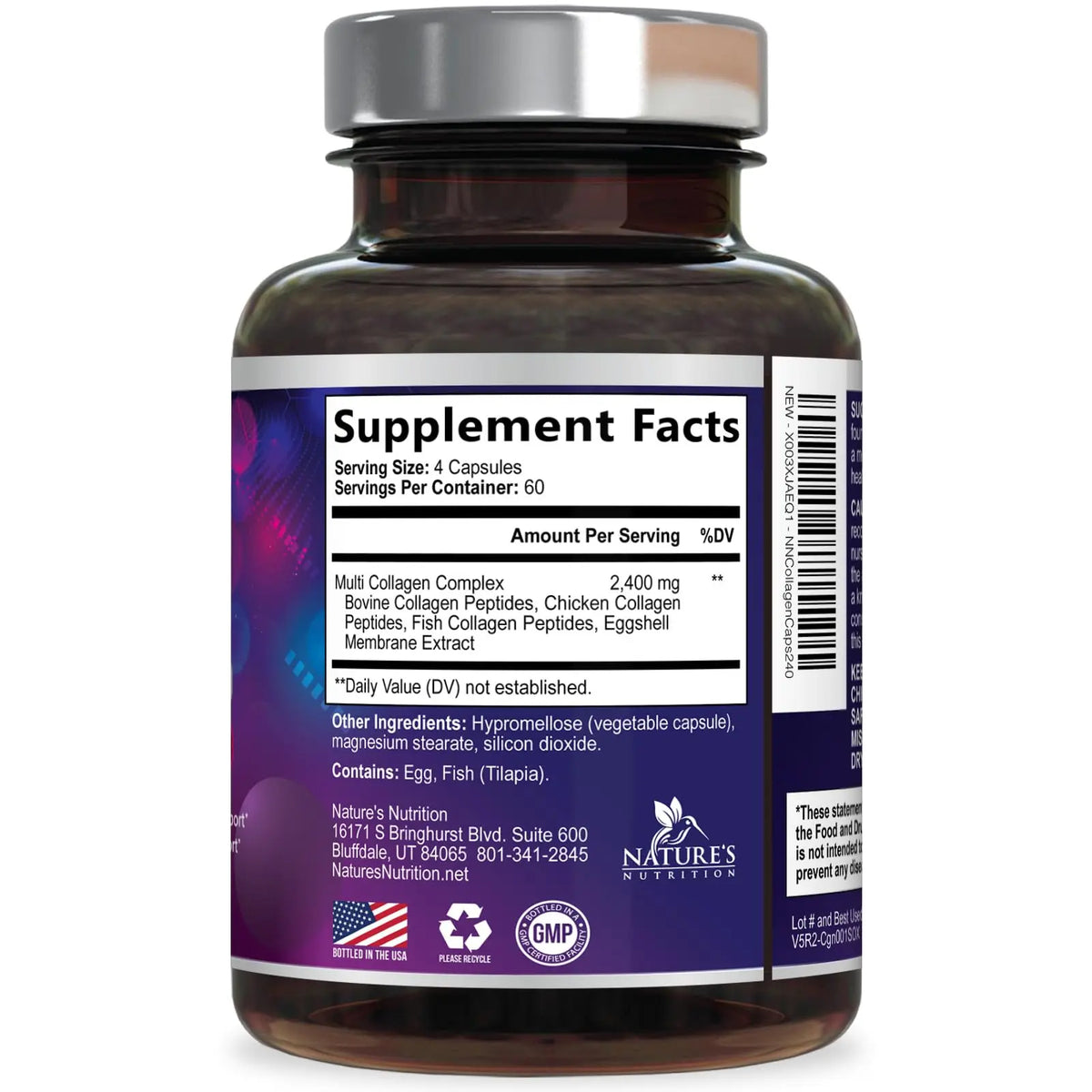 Multi Collagen Pills - Multi Collagen Complex 2400 mg Per Serving - Types I, II, III, V, X - Hydrolyzed Collagen Peptides Supplement - Hair, Skin & Nail Support Nature's Nutrition