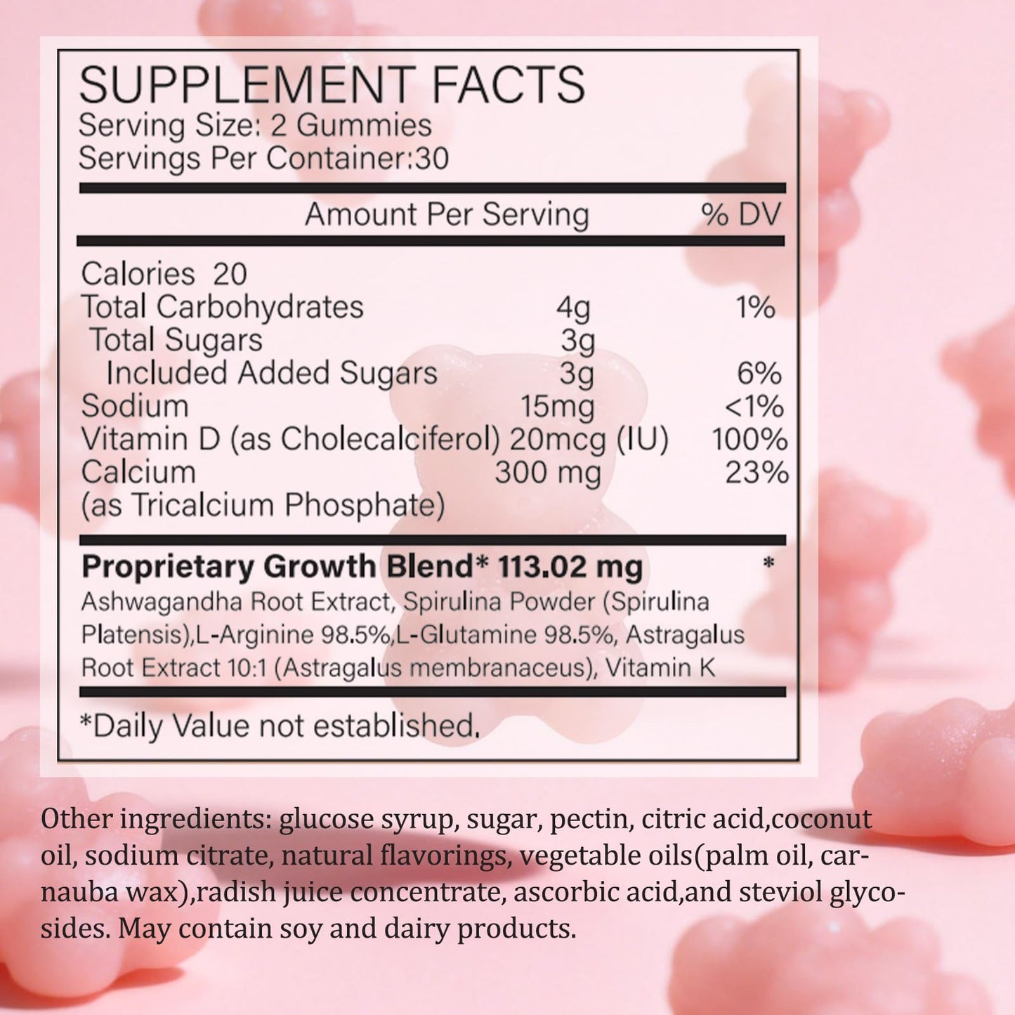 ZYGCDZ Growth Gummies for Kids & Teens - Natural Height Support with Vitamin D3, K2, Calcium & Ashwagandha - Bone Strength Supplement for Picky Eaters Ages 5+ (Watermelon Flavor) (1) ZYGCDZ