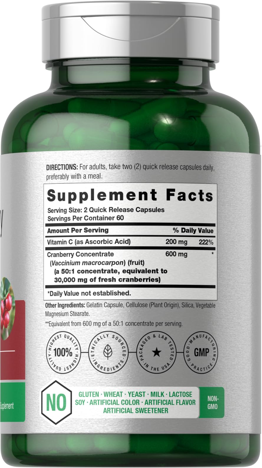 Horbäach Cranberry Concentrate Extract Pills + Vitamin C | 120 Capsules | Supplement for Women and Men | Triple Strength Ultimate Potency Formula Horbäach