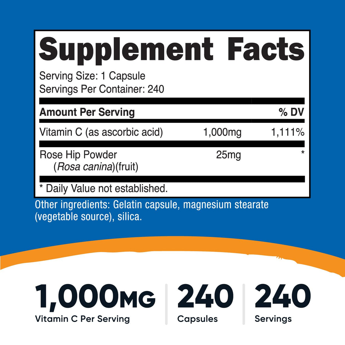 Nutricost Vitamin C with Rose Hips 1025mg, 240 Capsules - Vitamin C 1,000mg, Rose Hips 25mg, Premium Nutricost