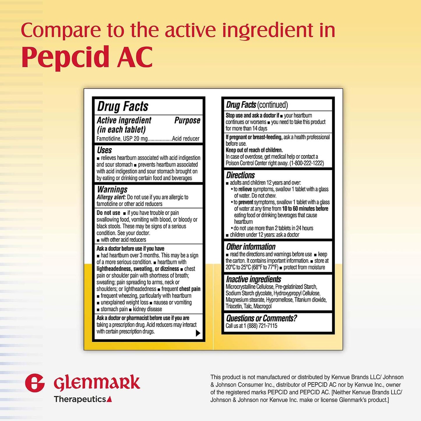 Glenmark Maximum Strength Famotidine Tablets, 20 mg, Acid Reducer for Heartburn Relief, 200 Count Glenmark Therapeutics
