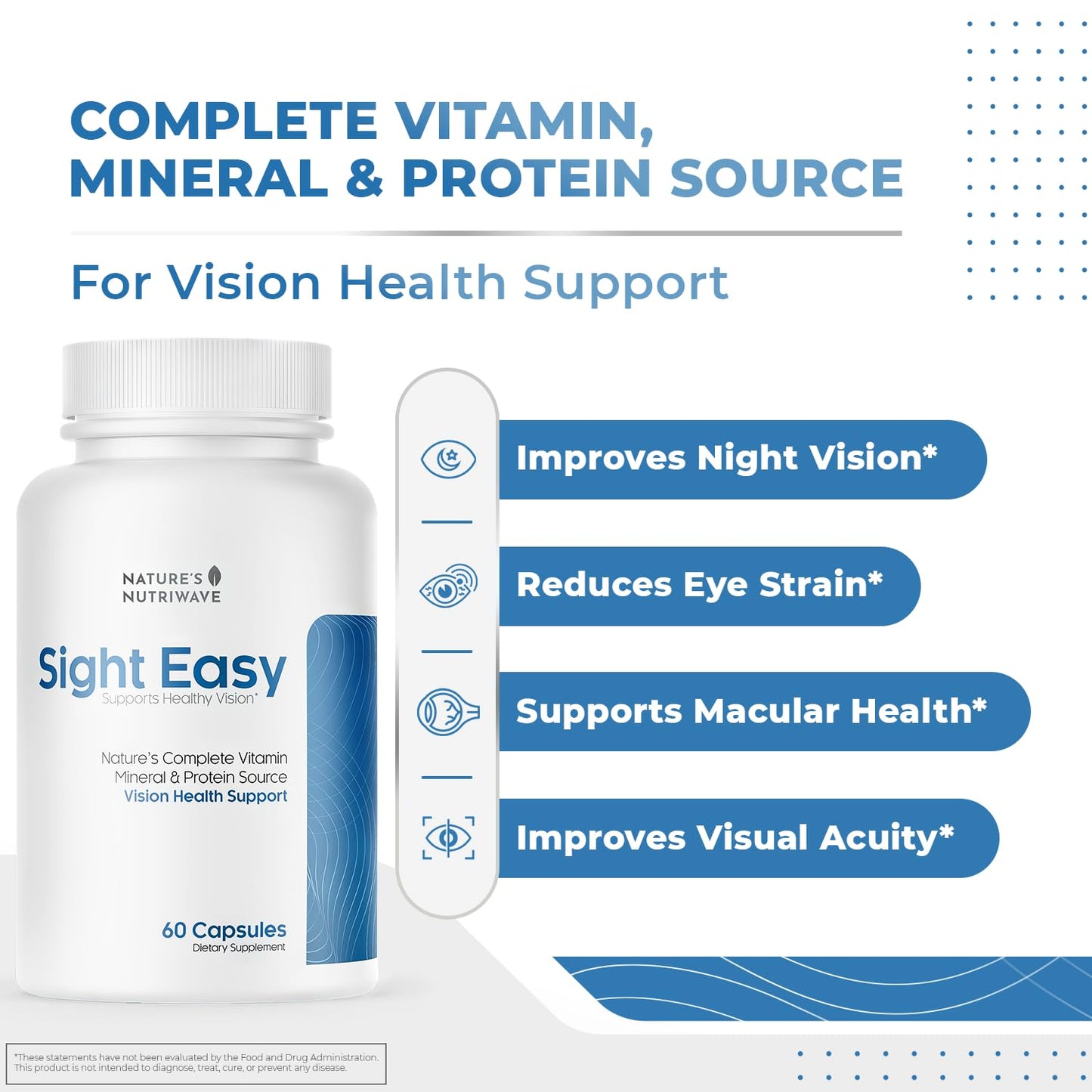 SIGHT EASY - Eye Vitamins & Mineral Supplements with Lutein & Zeaxanthin, Vitamin C, Vitamin E, Zinc and Bilberry for Healthy Vision and Eye Function Support - 60 Capsules, 1 Month Supply Nature’s NutriWave