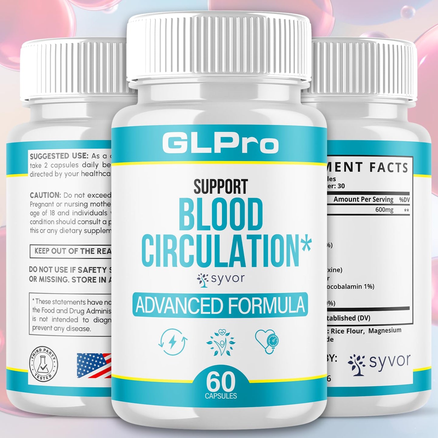 GLPro Blood Capsules, Official GLPro Blood Health Support Pills with All Natural Ingredients, Advanced Formula Supplement with Maximum Strength Premium Vitamins for Women and Men (60 Capsules) Syvor