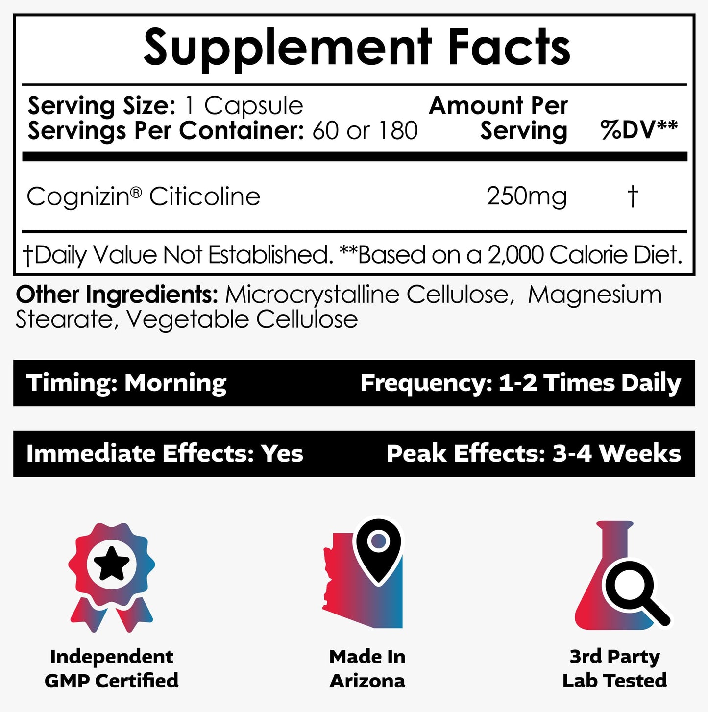 Nootropics Depot Cognizin Citicoline Capsules | 60 Count | Choline Supplement | Brain Health Supplement | Regulates Memory and Cognitive Function | Supports Attention, Focus and Recall Nootropics Depot