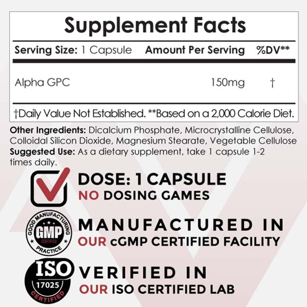Nootropics Depot Alpha GPC Capsules | 150mg | 60 Count | Choline Supplement | Brain Health Supplement | Supports Healthy Brain Function | Enhance Cognition, Memory + Focus Nootropics Depot