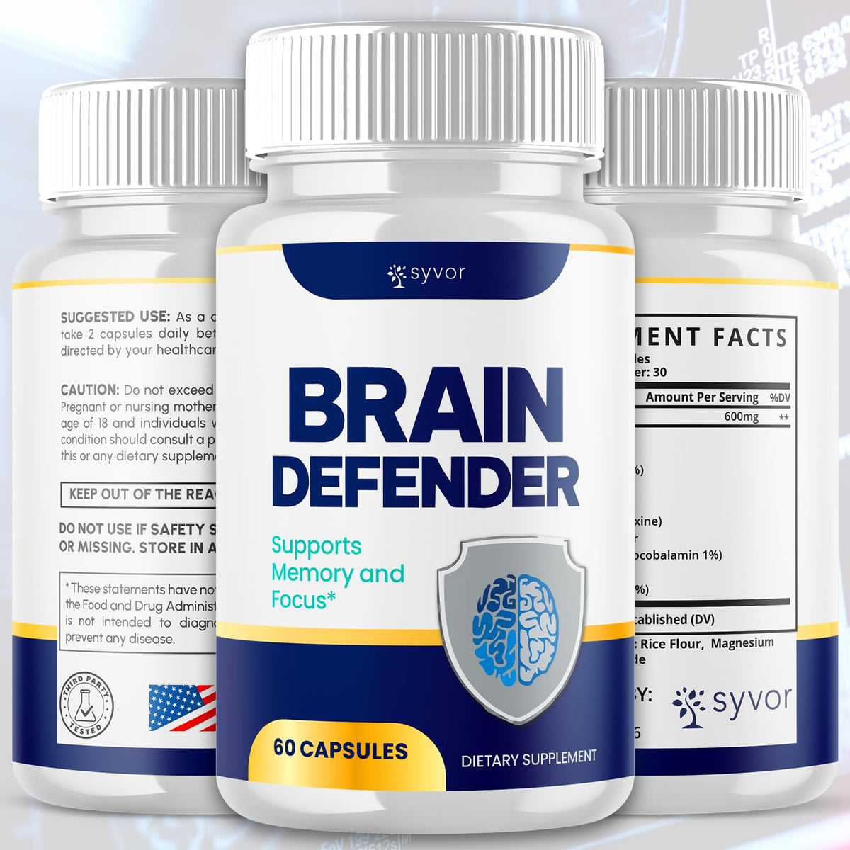 (2 Pack) Brain Defender Supplement Pills, Official Brain Defender Advanced Formula Nootropic Capsules, All Natural Health and Wellness Support Formula Maximum Strength Braindefender (120 Capsules) Syvor