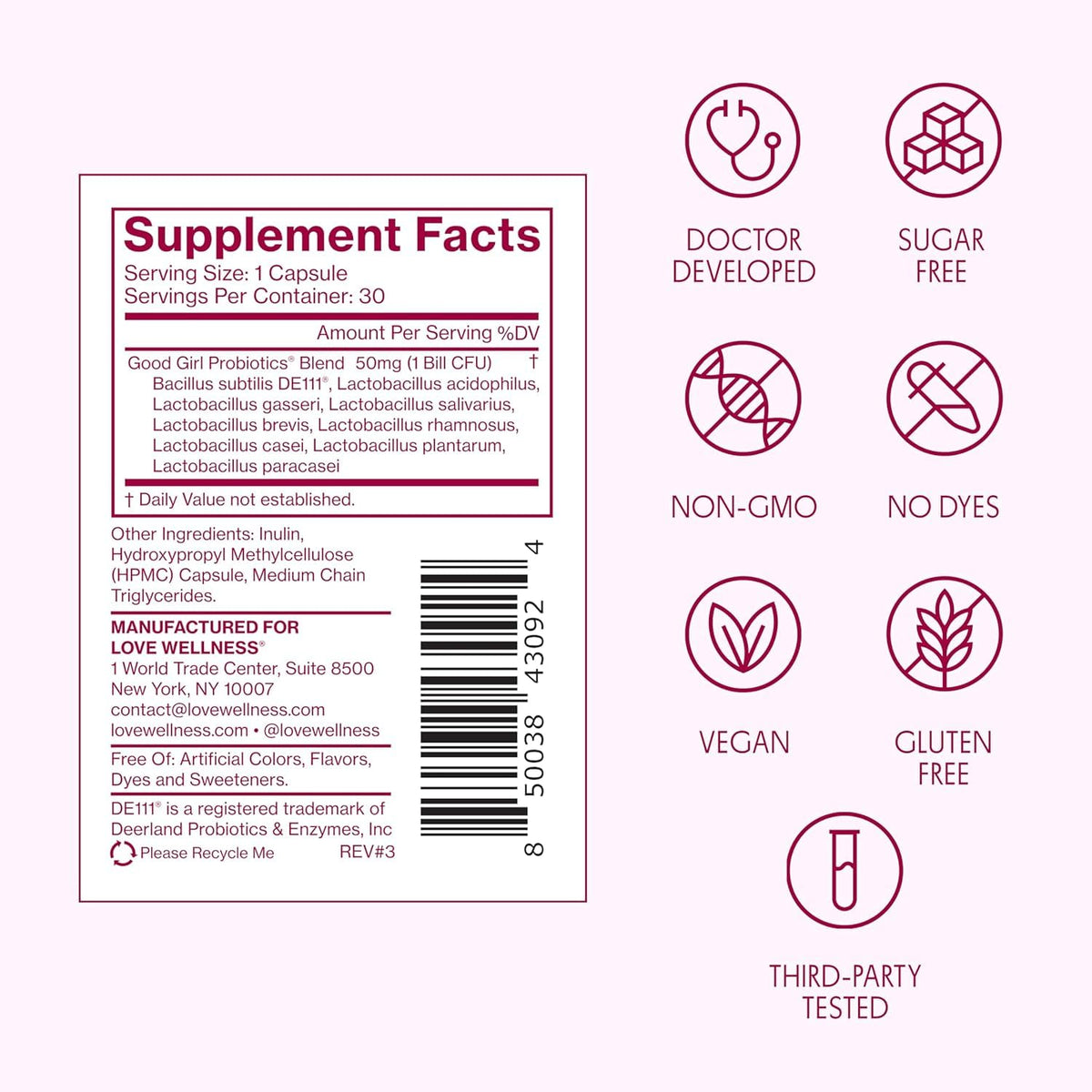 Love Wellness Good Girl Probiotics | Women’s Vaginal Health & pH Balance Supplement | 9-Strain Probiotic for Urinary Tract, Yeast, Odor & Immune Support | Gluten-Free (60-Day Supply) Love Wellness