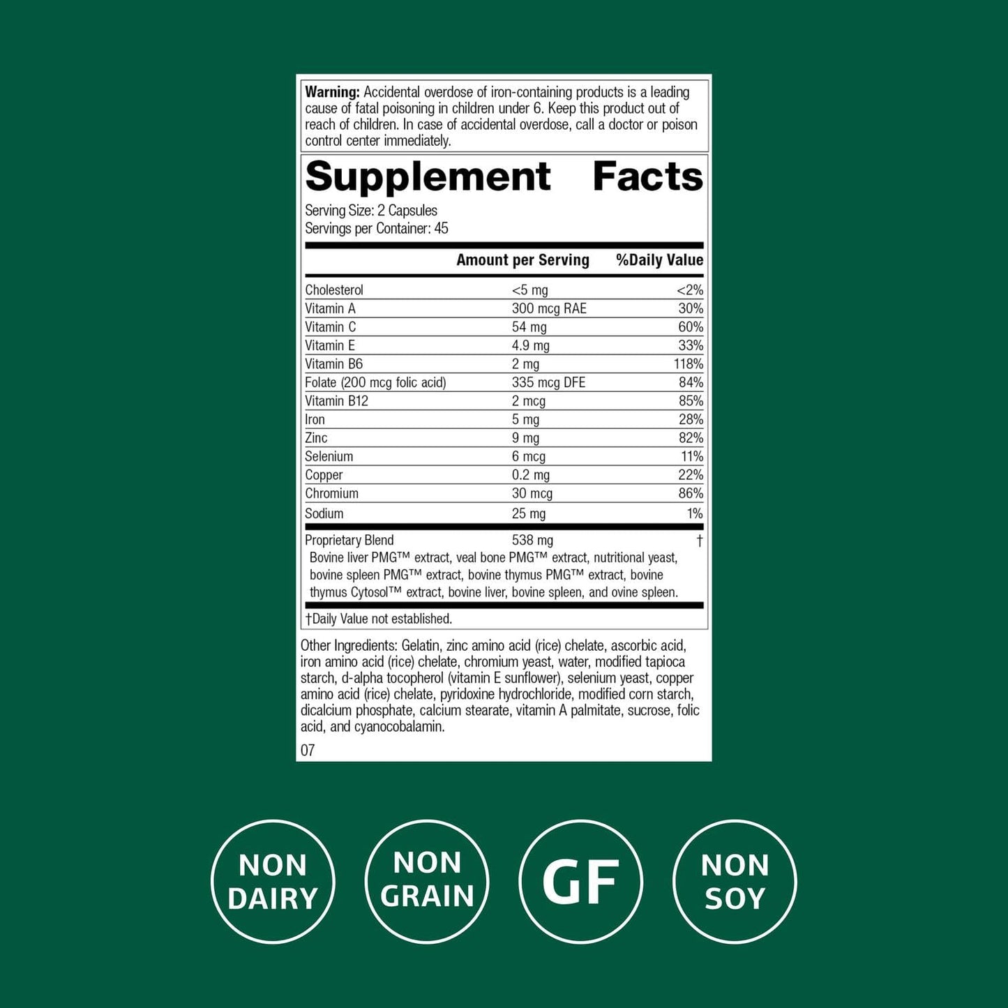 Standard Process Inc. Immuplex - Daily Immune Support Supplement with Folate, Iron, Vitamin C & Vitamin A - Mineral Supplement with Antioxidant Ingredients - 90 Capsules Standard Process Inc.