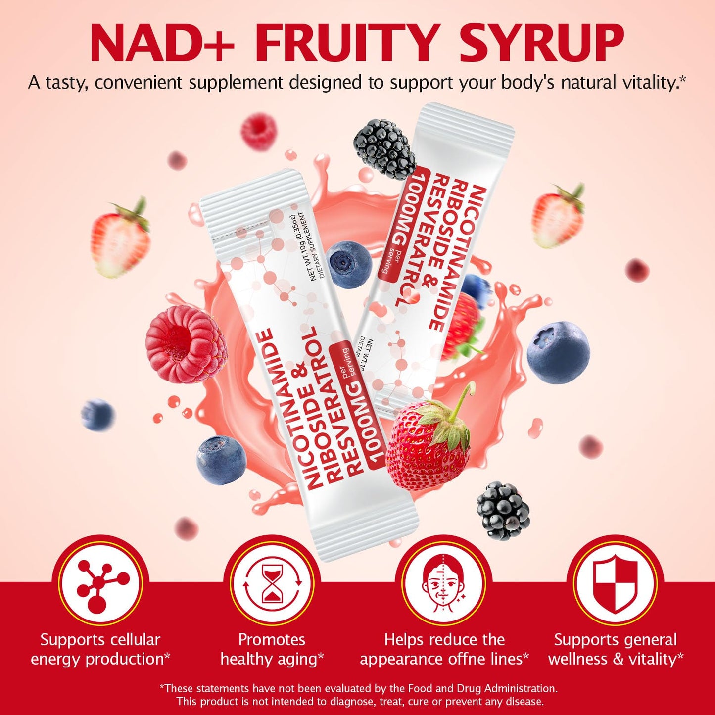 NAD+ Supplement 1000mg Liquid Packets 21pcs, Nicotinamide Riboside Resveratrol, NAD Supplements for Women Men, Anti-Aging, Repairs Cells, Support Natural Vitality Nyloriaine
