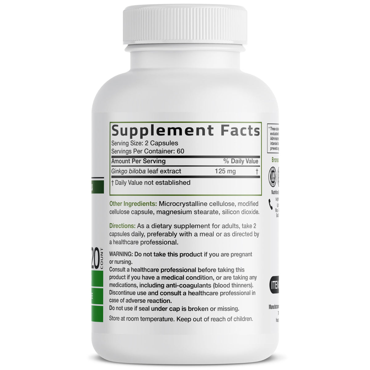 Bronson Ginkgo Biloba Extra Strength Supports Brain Function & Memory Support, 120 Vegetarian Capsules Bronson