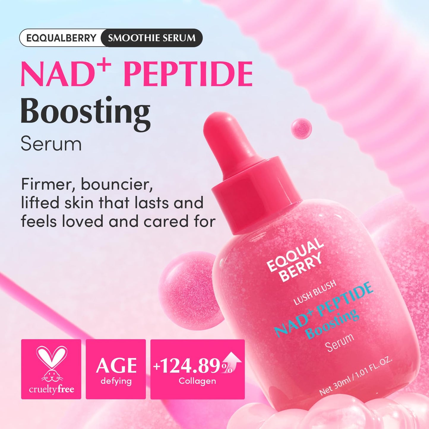 EQQUALBERRY NAD+ Peptide Boosting Serum – Niacinamide 2% + 14 Peptides + Vegan Collagen Anti-Aging Korean Skincare Face EQQUALBERRY