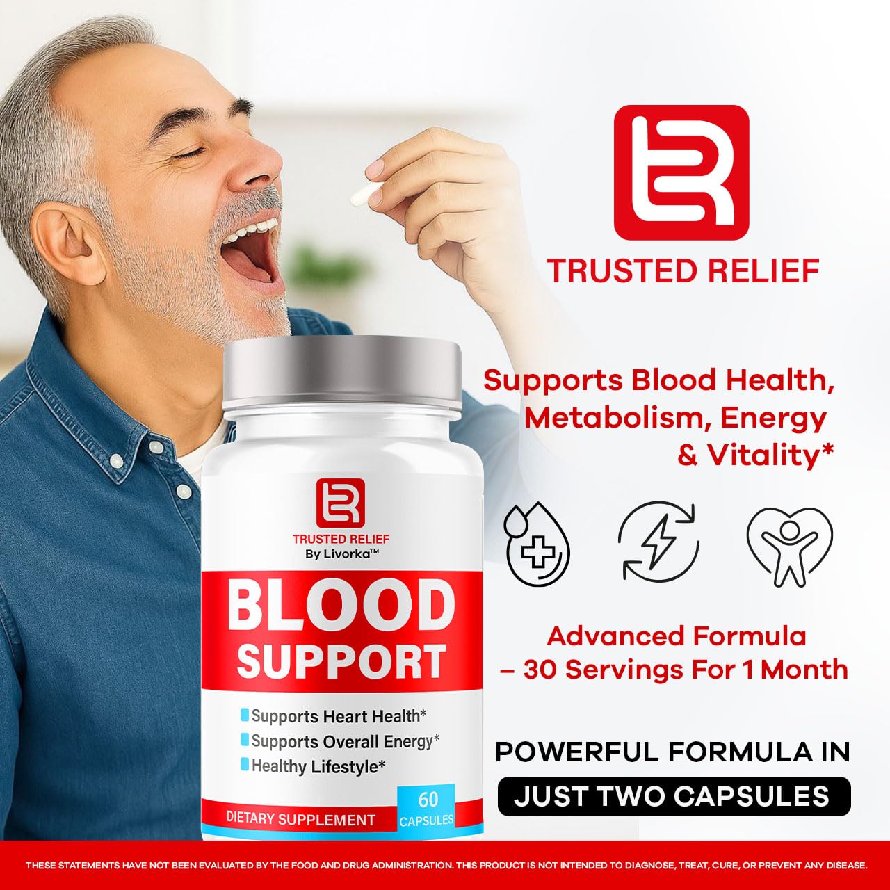 (2 Pack) Trusted Relief Blood Support Capsules - Official TrustedRelief Blood Support Vitamin Pills, Natural Trusted Relief Advanced Premium Formula Wellness & Overal Health, 120 Capsules For 2 Months LIVORKA