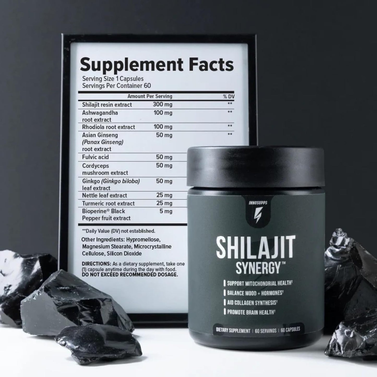 Inno Shilajit Synergy - Shilajit Capsules Supplement For Men with Ashwagandha, Ginseng, Rhodiola, & Fulvic Acid - Supports Energy, Muscle Growth, Performance & Recovery for Men's Health (60 Capsules) Gsupps Australia