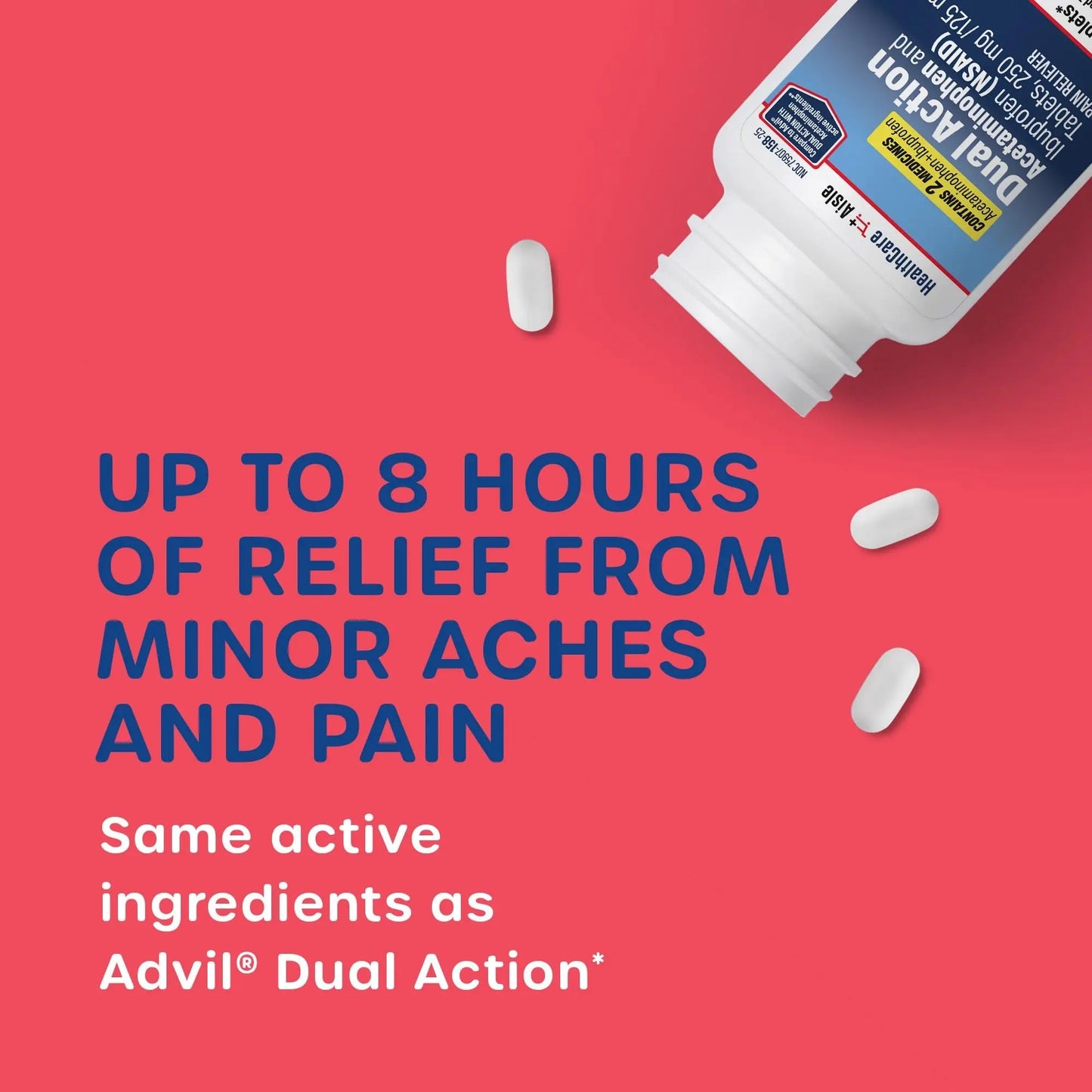 HealthCareAisle Dual Action Acetaminophen and Ibuprofen (NSAID) Tablets, 250 mg /125 mg Pain Reliever - 250ct Caplets HealthCareAisle