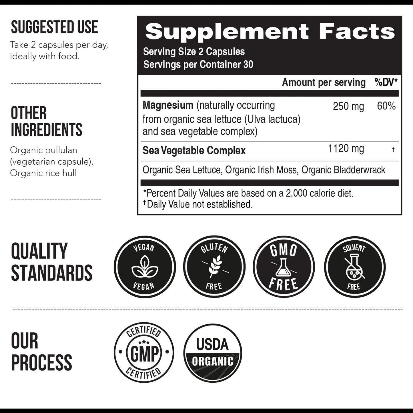 Organic Whole Food Magnesium Supplement - Plant-Based, Organic Sea Vegetable Complex - 250 mg Per Serving | Water Extracted | Gentle on Stomach | Supports Energy, Sleep, Muscle, Heart - 60 Capsules Triquetra Health