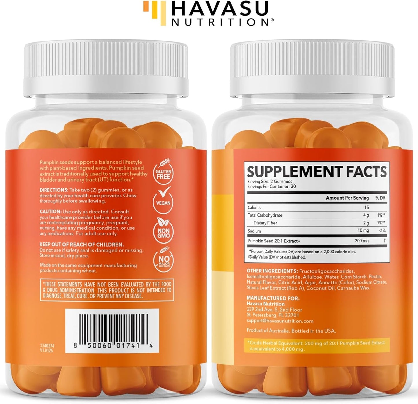 Pumpkin Seed Oil Gummies for Bladder and Urinary Tract Support, 30 Servings | 200mg Pumpkin Seed Extract Per Serving, Vegan, Non-GMO, Gluten-Free, Sugar Free Pumpkin Seed Gummies, Orange Flavor Gsupps Australia