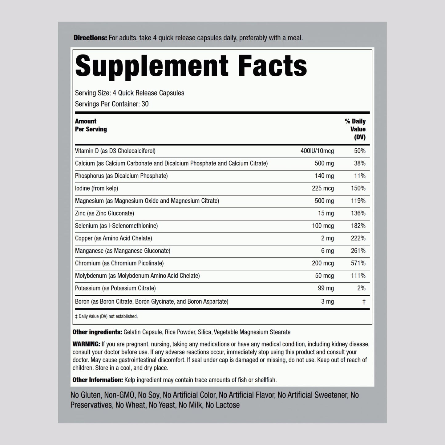 Piping Rock Mega Multi Mineral Chelated Supplement | 120 Capsules | for Men and Women | Iron Free | Non-GMO, Gluten Free Piping Rock