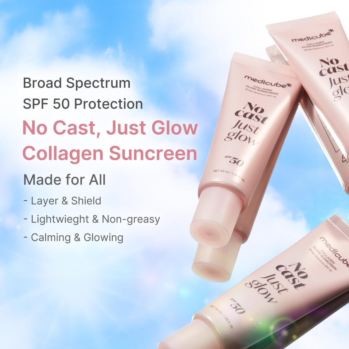 medicube No Cast Just Glow Collagen Sunscreen | SPF 50 Broad Spectrum Face Sunscreen medicube