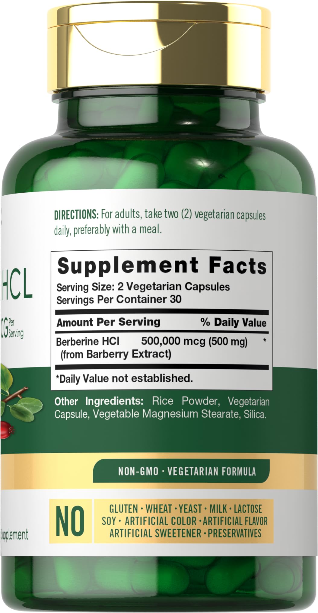 Carlyle Berberine HCL Supplement | 500,000mcg | 60 Capsules | Vegetarian, Non-GMO, Gluten Free Carlyle