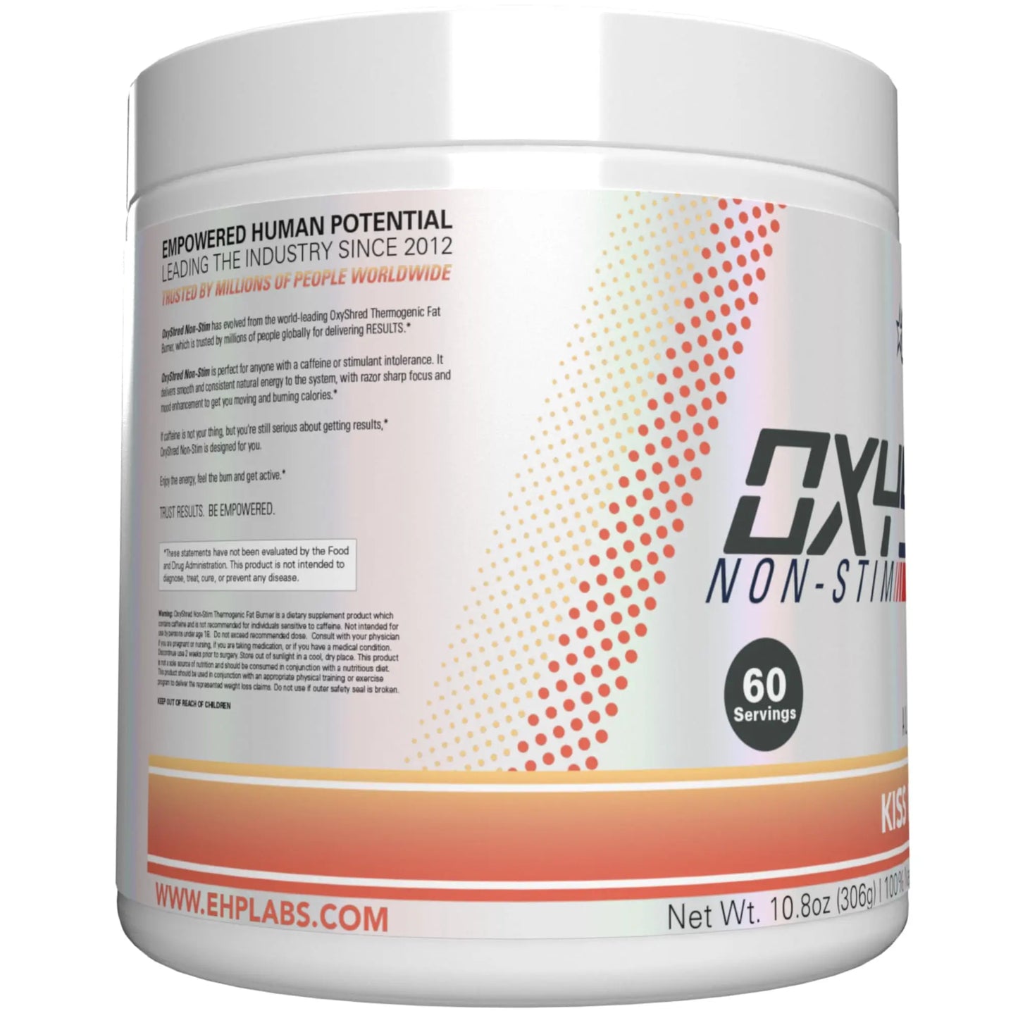 EHP Labs OxyShred Non Stimulant Pre Workout Powder - Stim Free Pre Workout, Caffeine Free Preworkout for Men & Women with L Glutamine & Acetyl L Carnitine - Peach, 60 Servings EHP Labs